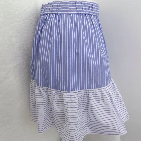 * "LOFT" BLUE & WHITE STRIPED RUFFLED HEM CASUAL COTTON MINI SKIRT SIZE: L NWT - Picture 5 of 5